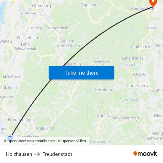 Holzhausen to Freudenstadt map