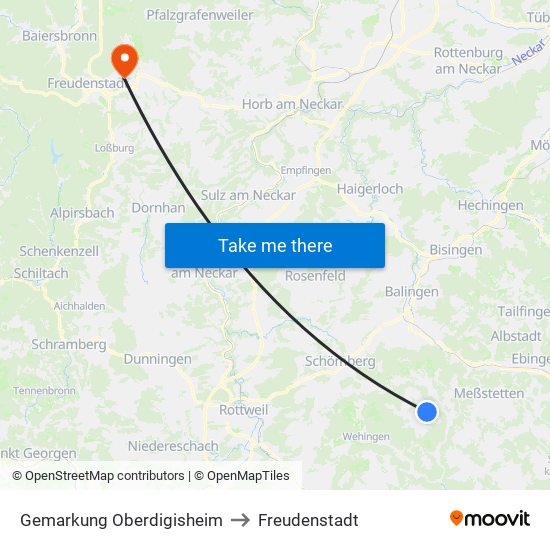 Gemarkung Oberdigisheim to Freudenstadt map