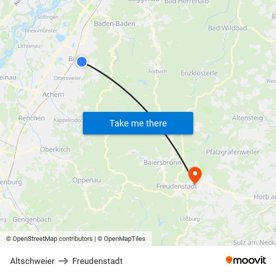 Altschweier to Freudenstadt map