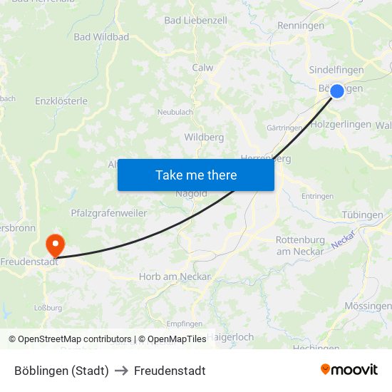 Böblingen (Stadt) to Freudenstadt map