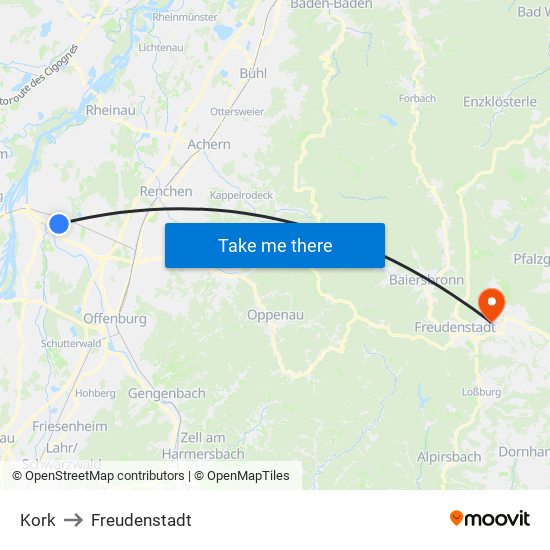 Kork to Freudenstadt map