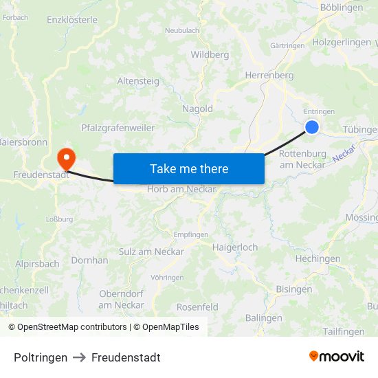 Poltringen to Freudenstadt map