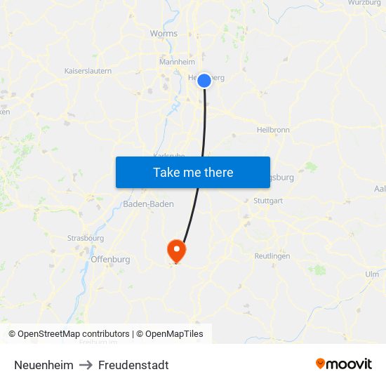 Neuenheim to Freudenstadt map