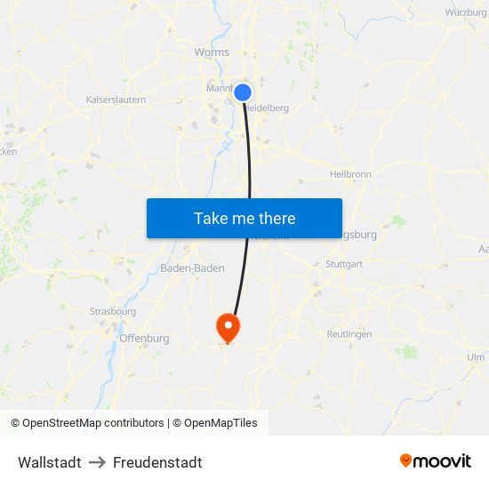 Wallstadt to Freudenstadt map