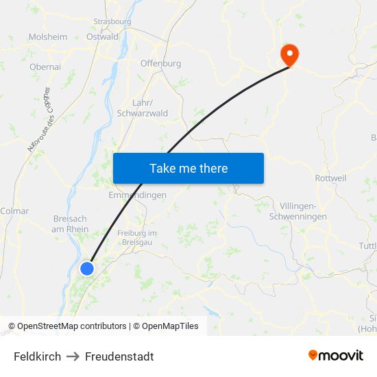 Feldkirch to Freudenstadt map