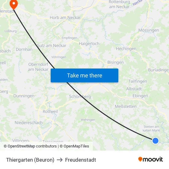 Thiergarten (Beuron) to Freudenstadt map