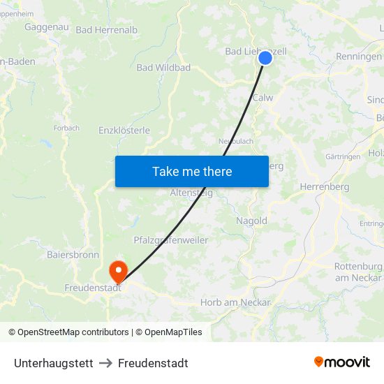 Unterhaugstett to Freudenstadt map