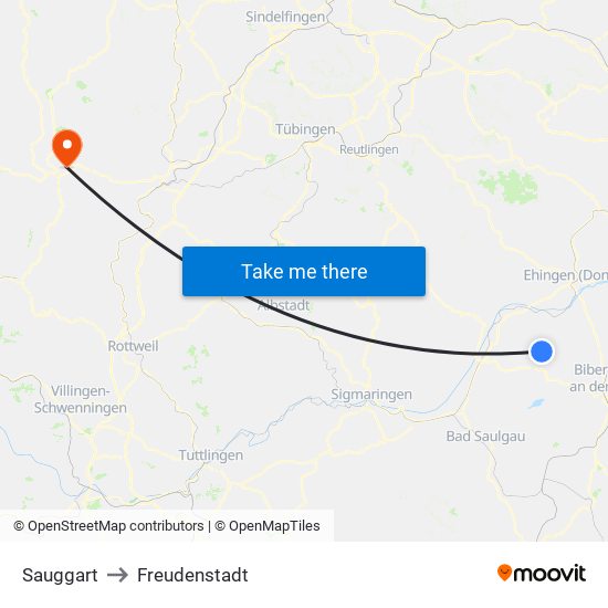 Sauggart to Freudenstadt map