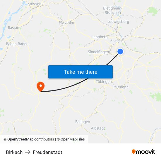 Birkach to Freudenstadt map