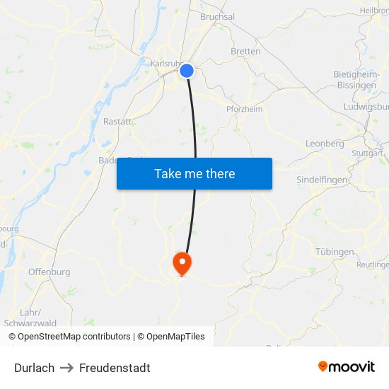 Durlach to Freudenstadt map