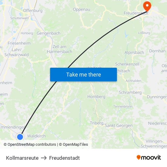 Kollmarsreute to Freudenstadt map