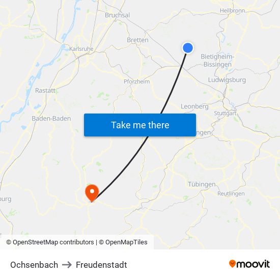 Ochsenbach to Freudenstadt map