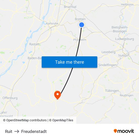 Ruit to Freudenstadt map