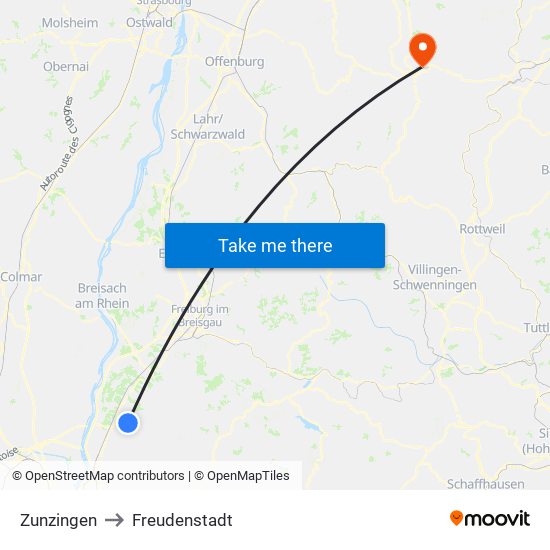 Zunzingen to Freudenstadt map