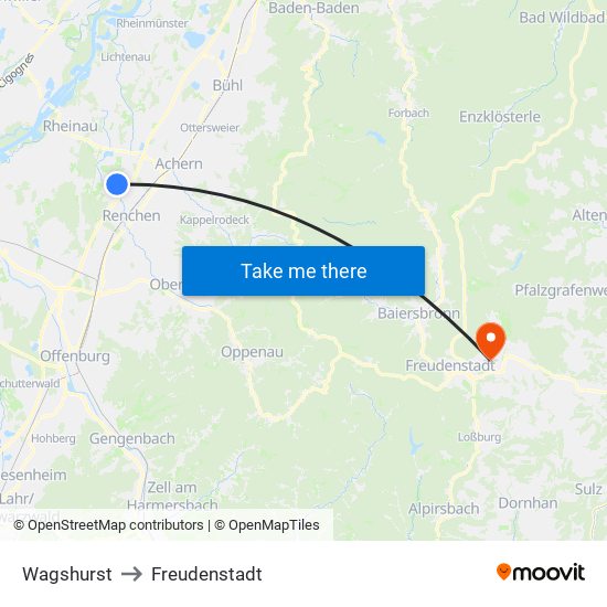 Wagshurst to Freudenstadt map