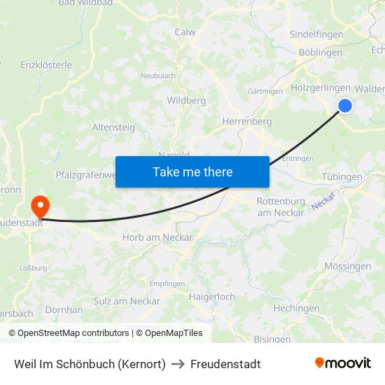 Weil Im Schönbuch (Kernort) to Freudenstadt map