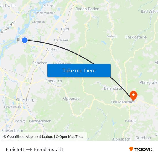 Freistett to Freudenstadt map