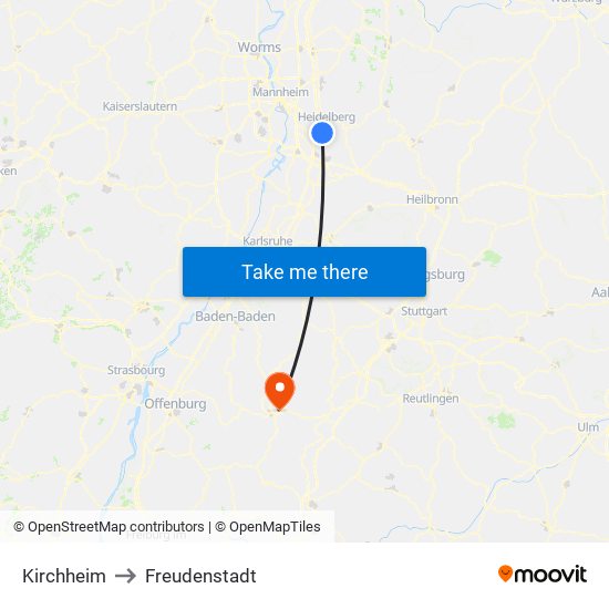 Kirchheim to Freudenstadt map