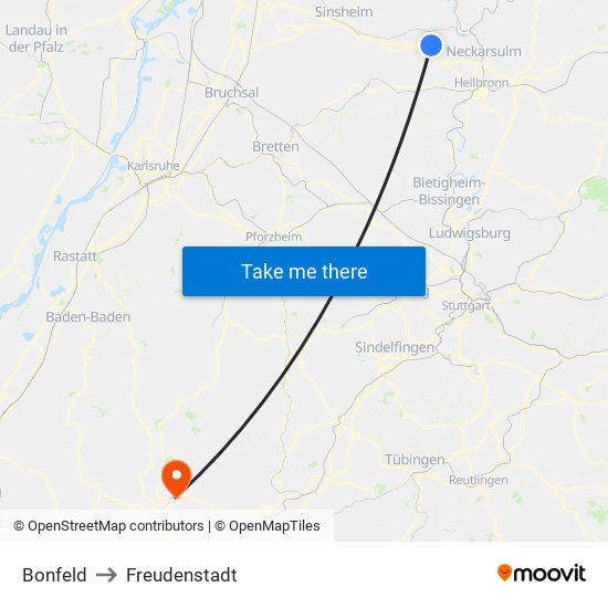 Bonfeld to Freudenstadt map