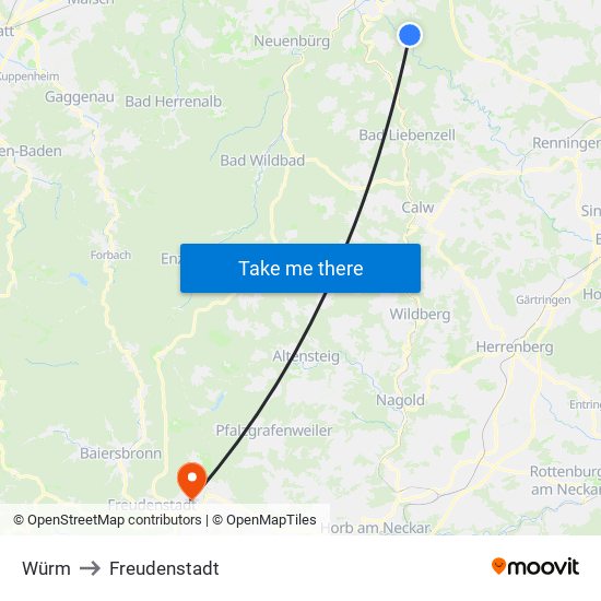 Würm to Freudenstadt map