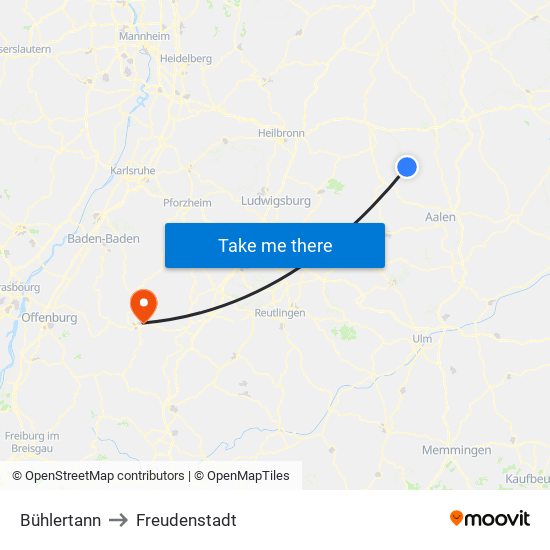 Bühlertann to Freudenstadt map