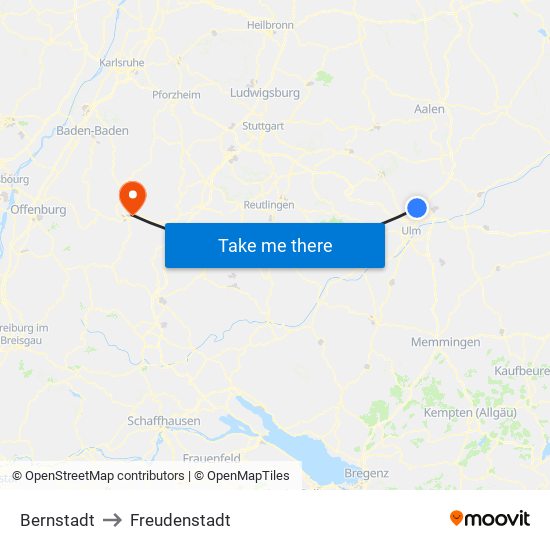 Bernstadt to Freudenstadt map