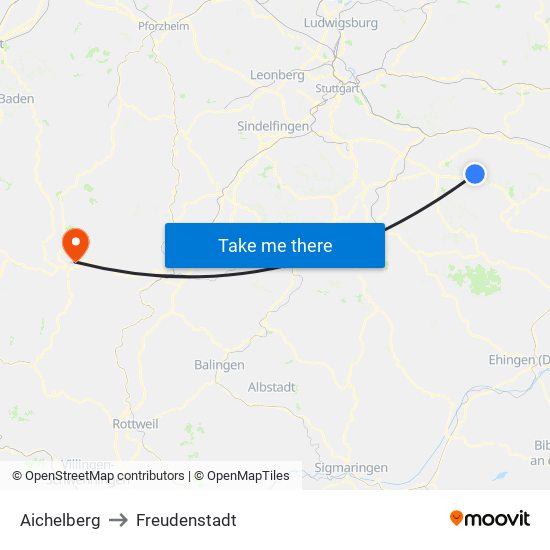 Aichelberg to Freudenstadt map