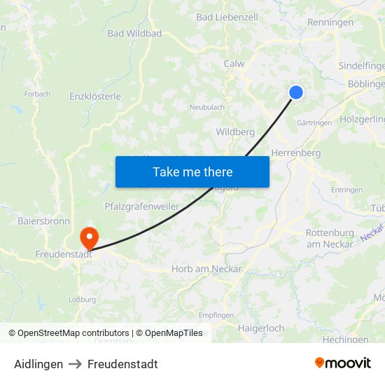 Aidlingen to Freudenstadt map