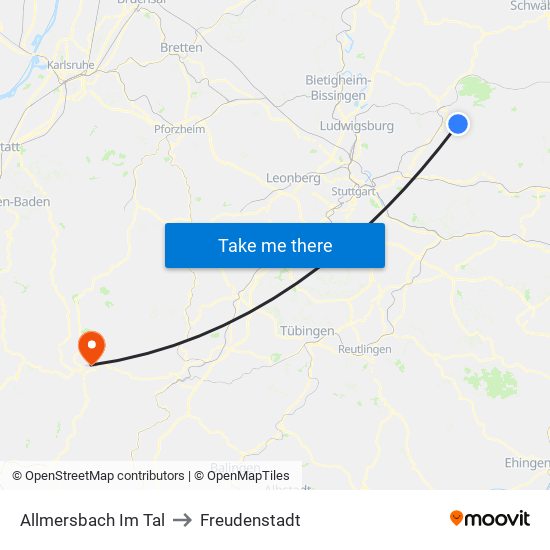 Allmersbach Im Tal to Freudenstadt map