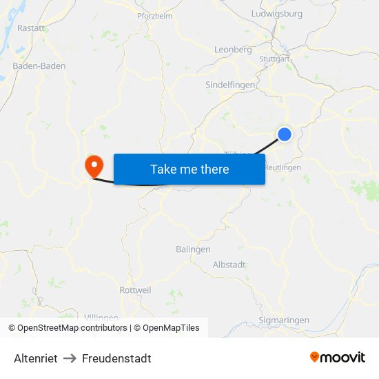 Altenriet to Freudenstadt map
