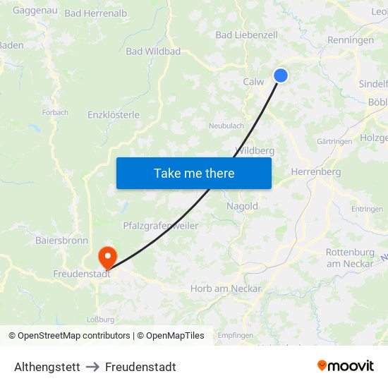 Althengstett to Freudenstadt map