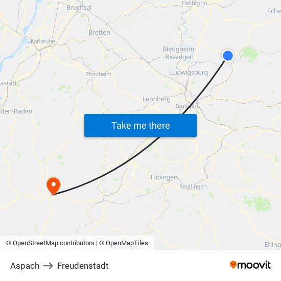 Aspach to Freudenstadt map