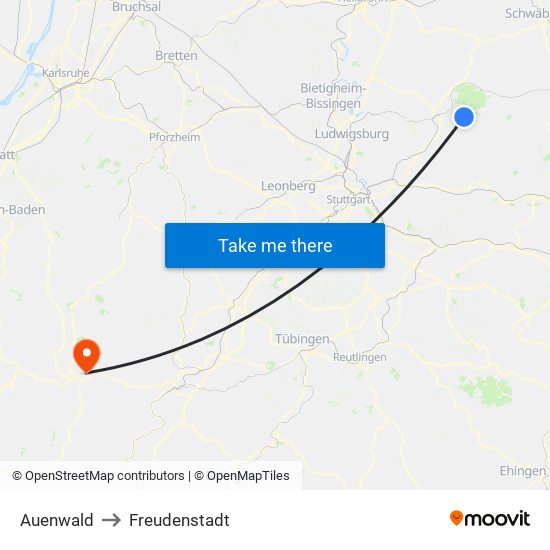 Auenwald to Freudenstadt map