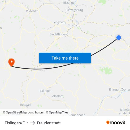 Eislingen/Fils to Freudenstadt map