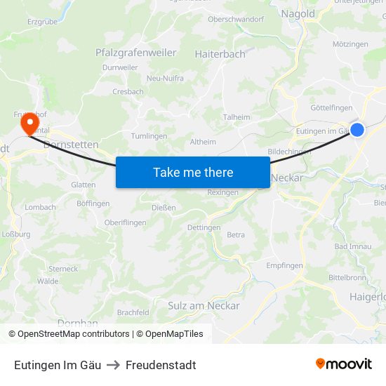 Eutingen Im Gäu to Freudenstadt map