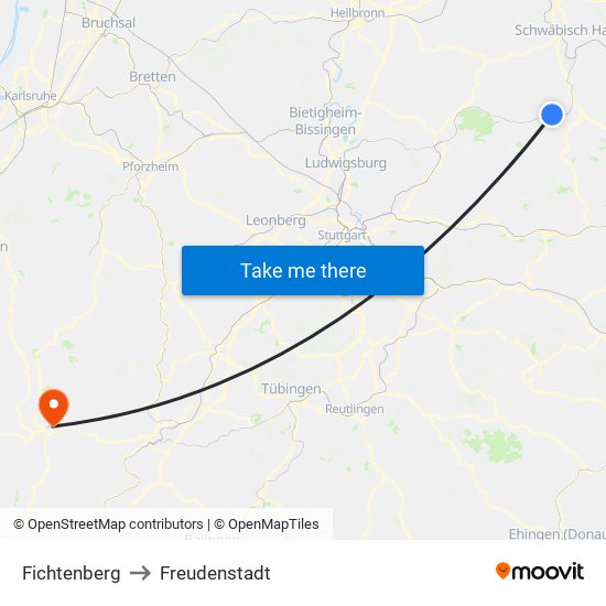 Fichtenberg to Freudenstadt map