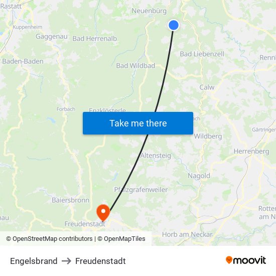 Engelsbrand to Freudenstadt map