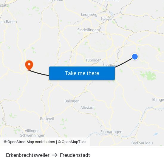 Erkenbrechtsweiler to Freudenstadt map