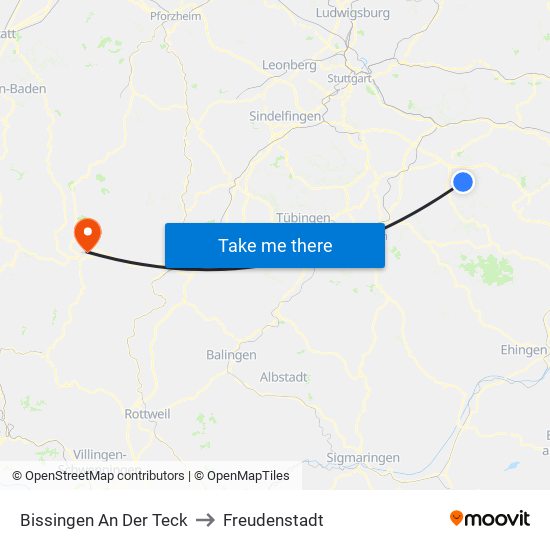 Bissingen An Der Teck to Freudenstadt map