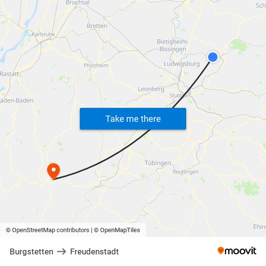 Burgstetten to Freudenstadt map