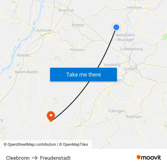 Cleebronn to Freudenstadt map