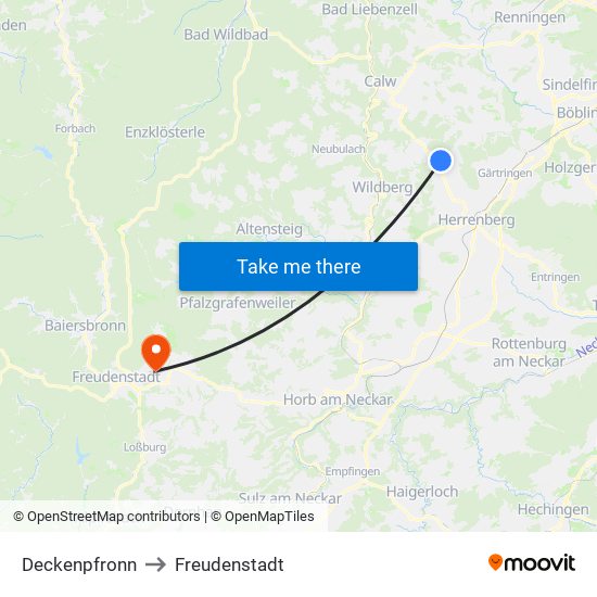 Deckenpfronn to Freudenstadt map