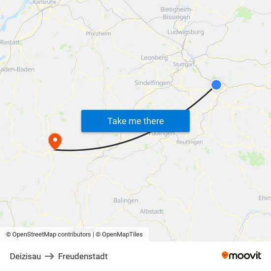 Deizisau to Freudenstadt map