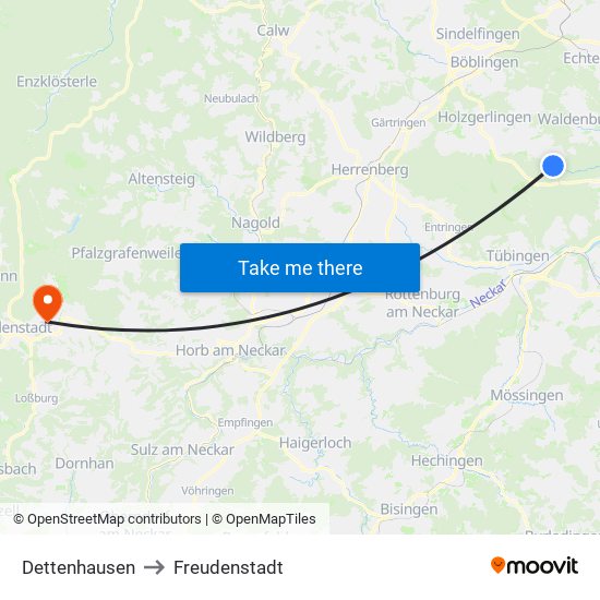 Dettenhausen to Freudenstadt map