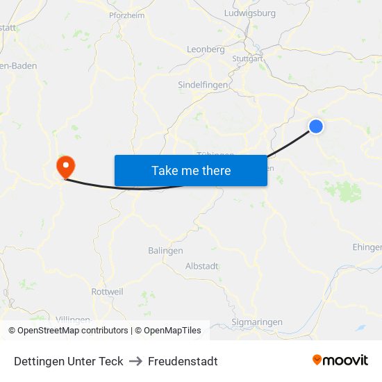 Dettingen Unter Teck to Freudenstadt map