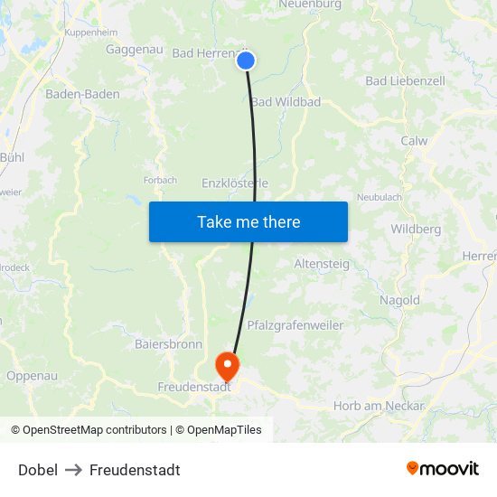Dobel to Freudenstadt map