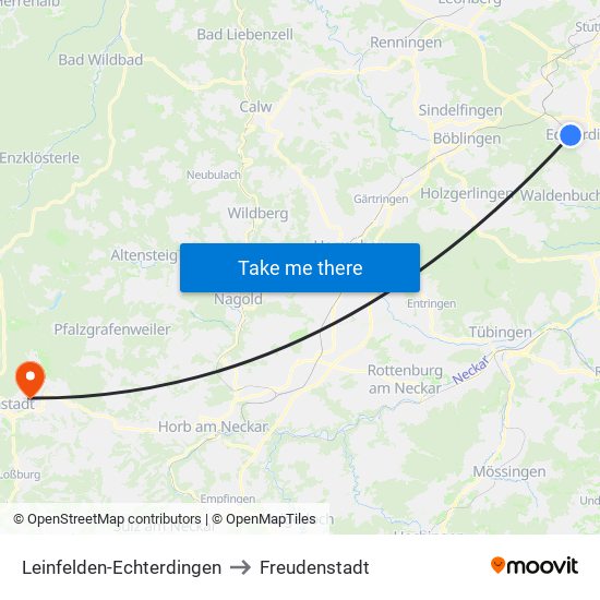 Leinfelden-Echterdingen to Freudenstadt map