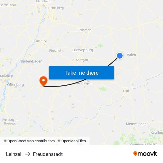Leinzell to Freudenstadt map