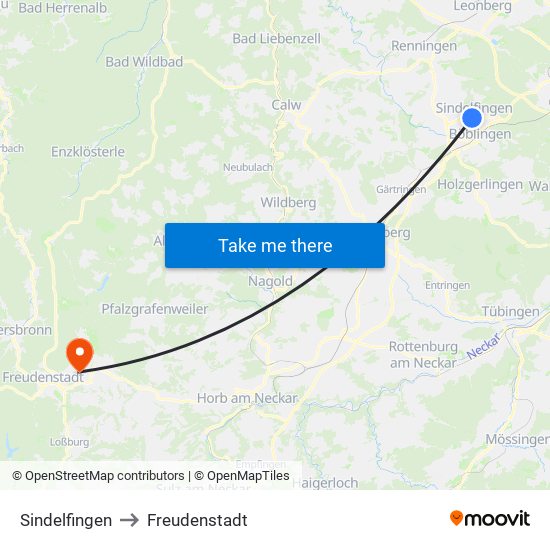 Sindelfingen to Freudenstadt map