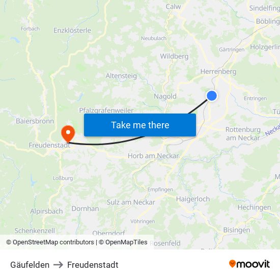 Gäufelden to Freudenstadt map